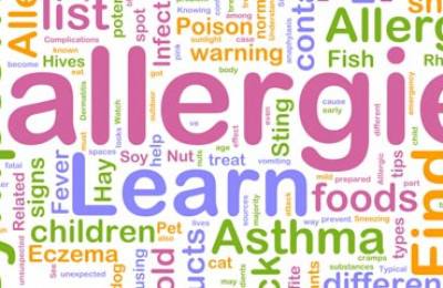 Word cloud concept illustration of allergies symptoms