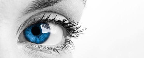 Close-up portrait of a beautiful female blue eye