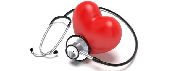 A red heart shape and a medical stethoscope.