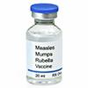 Measles, mumps, rubella, virus vaccine on white background.   Label is fictitious, and any resemblance to any actual product is purely coincidental.